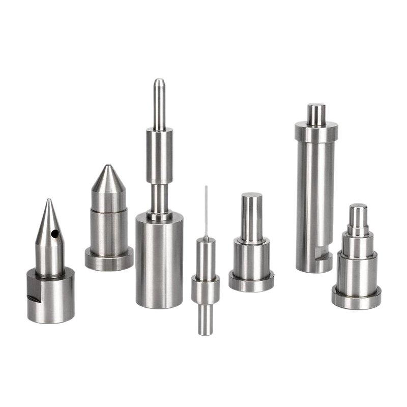 Sub-micron wire-cut tungsten carbide punches, matrix inserts, and guide pillars offering 100% drop-in interchangeability.